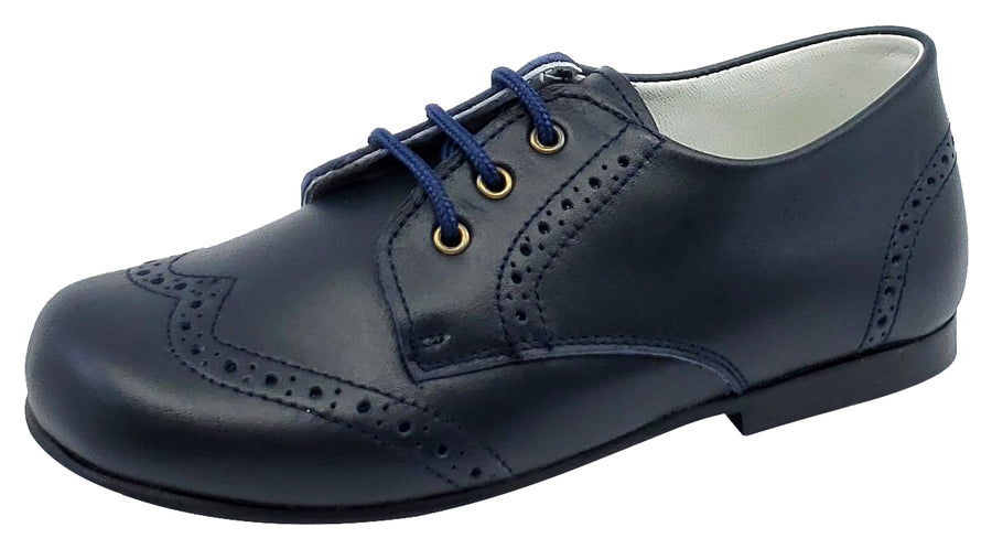 Gepetto's Boy's Blucher Wingtip Leather Navy Dress Shoe