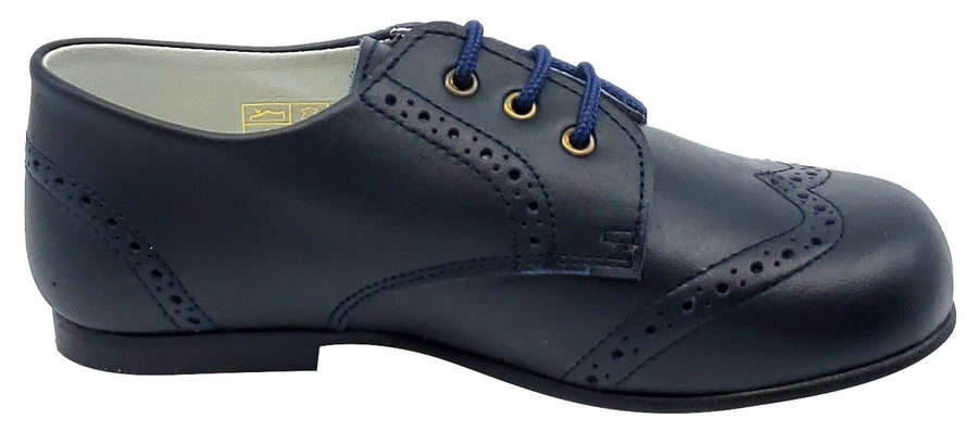 Gepetto's Boy's Blucher Wingtip Leather Navy Dress Shoe