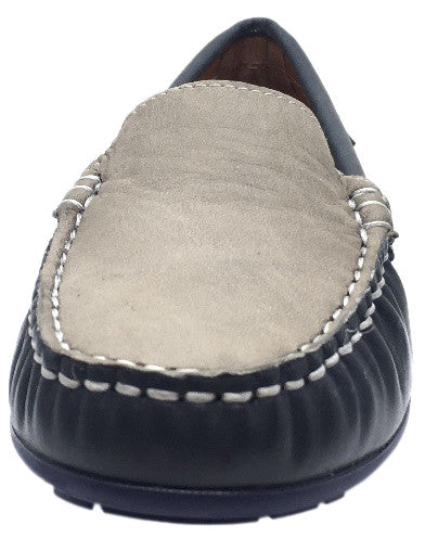 Venettini Girl's & Boy's Gordy Smooth Navy Leather Grey Upper Slip On Moccasin Loafer