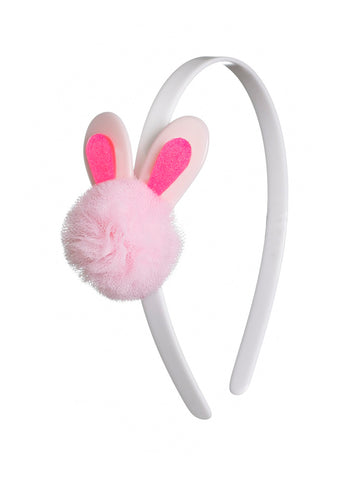 Lilies & Roses NY Pink Pom Pom Bunny Ears White Headband
