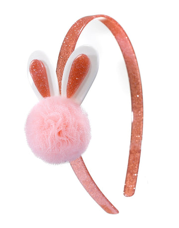 Lilies & Roses NY Pink Pom Pom Bunny Ears Coral Sparkle Headband