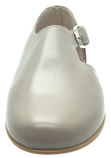 Hoo Shoes Girl's Grey Smooth Leather Single Strap Buckle with Side Cut-Out Oxford Shoes