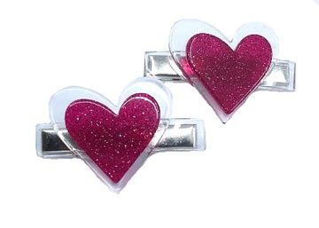 Lilies & Roses NY Girl's Dark Pink Heart Alligator Clips (Set of 2)