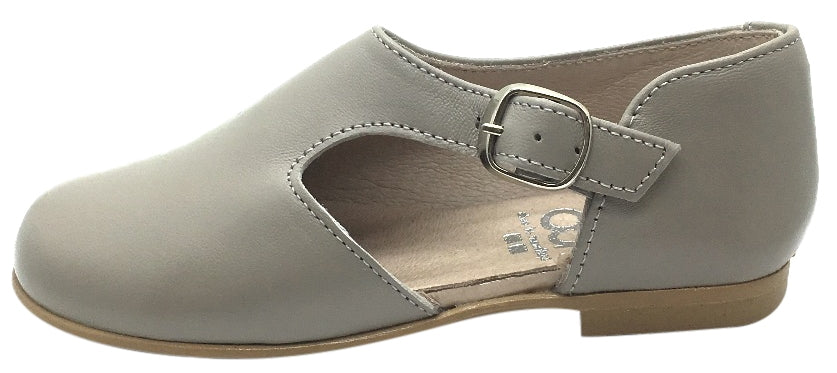 Hoo Shoes Girl's Grey Smooth Leather Single Strap Buckle with Side Cut-Out Oxford Shoes