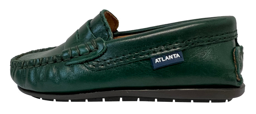 Atlanta Mocassin Boy's and Girl's Smooth Leather Penny Loafers, Green Sierra Antik