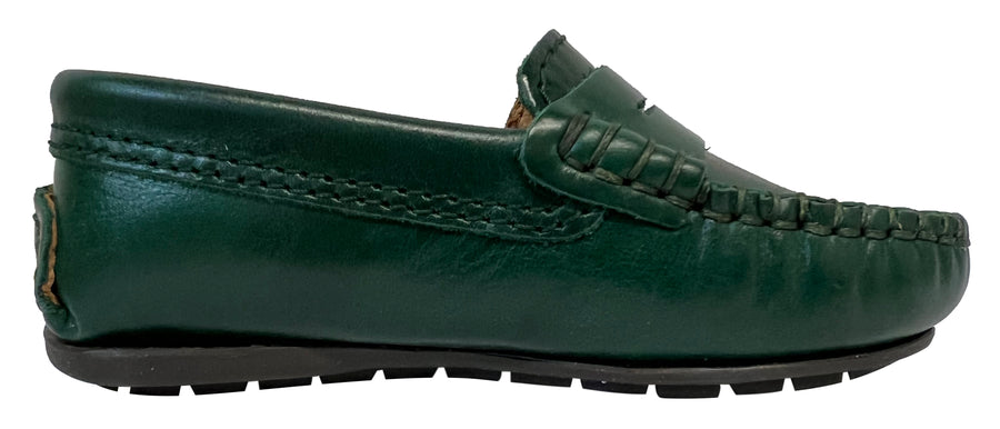 Atlanta Mocassin Boy's and Girl's Smooth Leather Penny Loafers, Green Sierra Antik