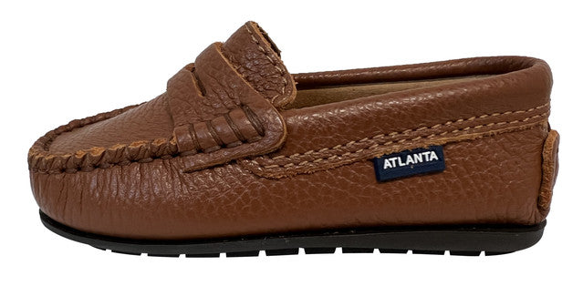 Atlanta Mocassin Boy's and Girl's Pebbled Penny Loafers, Cuoio