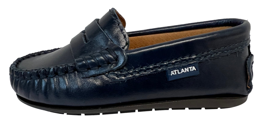 Atlanta Mocassin Boy's and Girl's Smooth Leather Penny Loafers, Blue Navy Sierra
