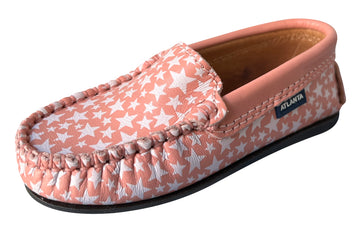 Atlanta Mocassin Girl's and Boy's Star Print Loafers, Coral