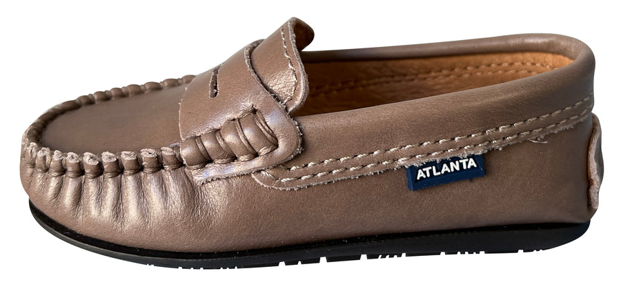 Atlanta Mocassin Boy's and Girl's Smooth Leather Penny Loafers, Taupe