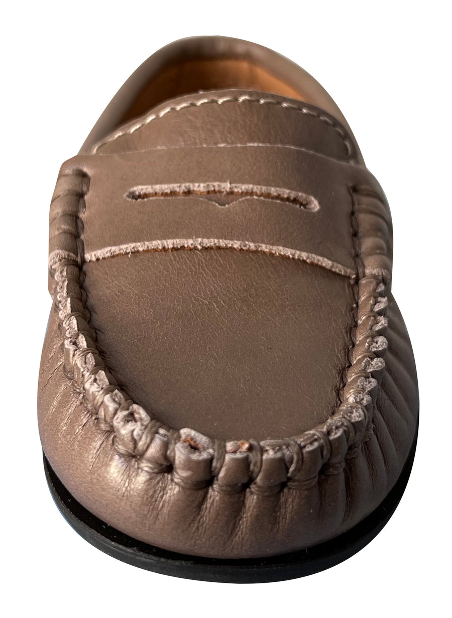 Atlanta Mocassin Boy's and Girl's Smooth Leather Penny Loafers, Taupe