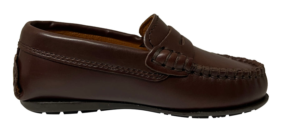 Atlanta Mocassin Boy's and Girl's Smooth Leather Penny Loafers, Brown Sierra Antik