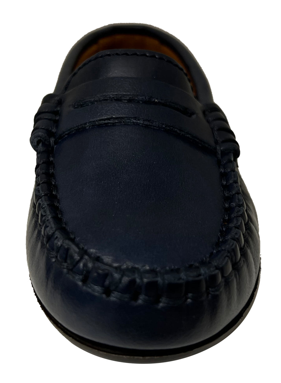 Atlanta Mocassin Boy's and Girl's Smooth Leather Penny Loafers, Navy Blue Sierra Antik