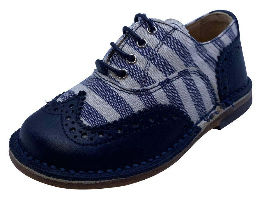 Eureka Boy's Stripe Textile and Navy Handcrafted Leather Oxford