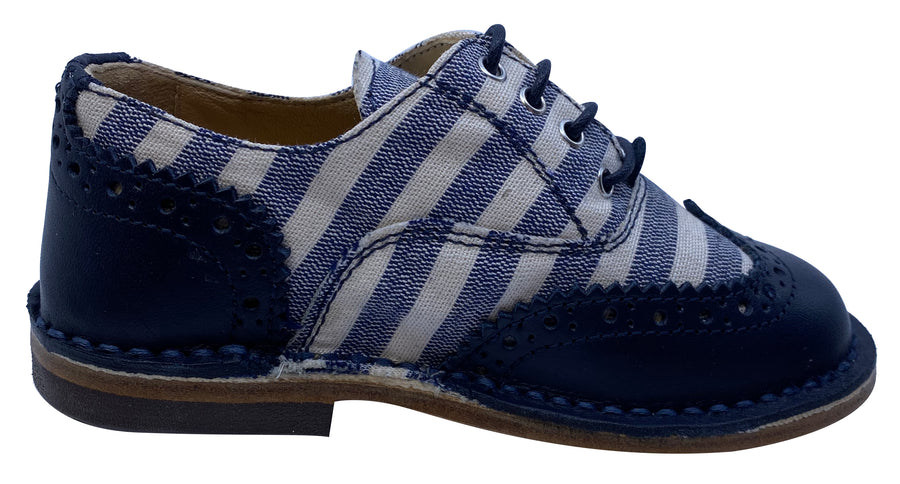 Eureka Boy's Stripe Textile and Navy Handcrafted Leather Oxford