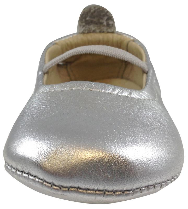 Old Soles Girl's 013 Luxury Ballet Flat Silver Soft Leather Elastic Mary Jane Crib Walker Baby Shoes