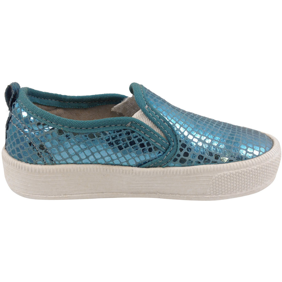 Old Soles Girl's 1011 Blue Snake Leather Hoff Sneaker - Just Shoes for Kids
 - 4