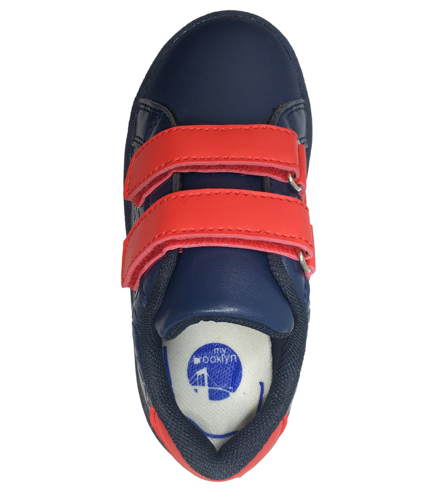 My Brooklyn The Original Boy's and Girl's Sneaker in Navy Blue with Red Double Straps