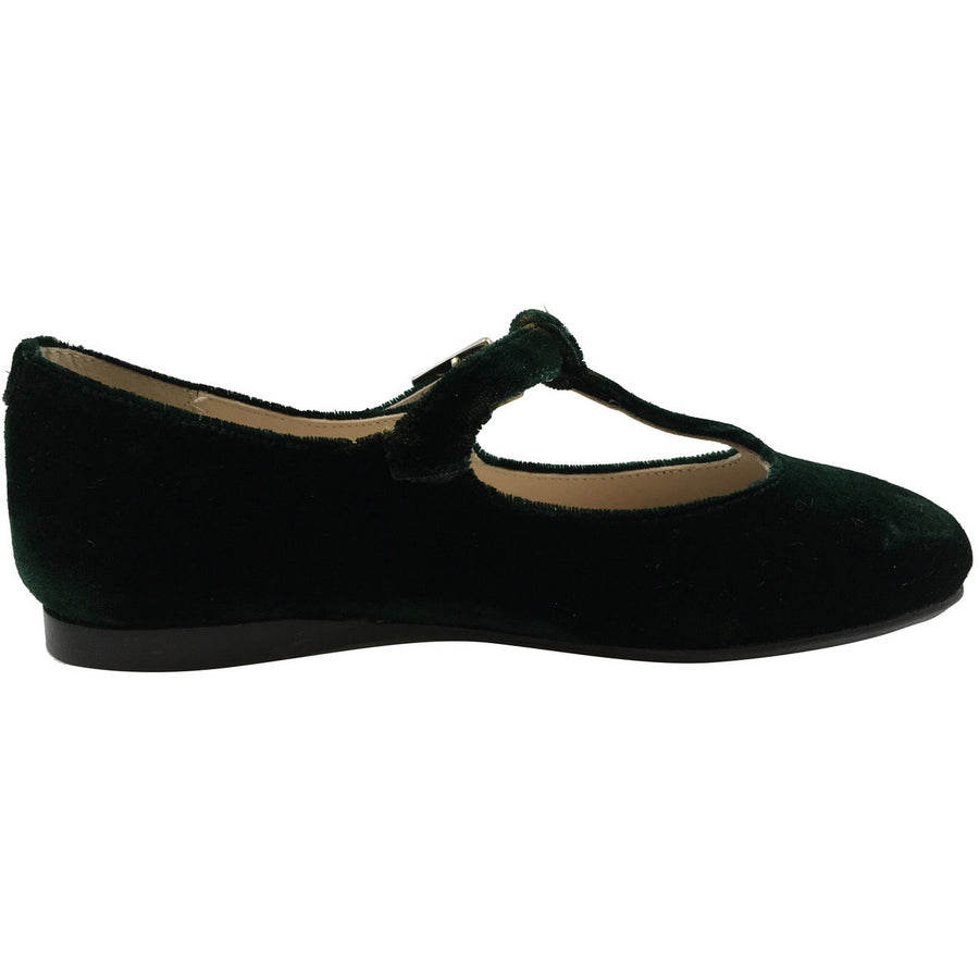 Papanatas by Eli Girl's 6427 Velvet Hunter Green T-Strap Buckle Mary Jane Flats - Just Shoes for Kids
 - 3
