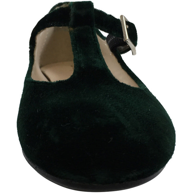 Papanatas by Eli Girl's 6427 Velvet Hunter Green T-Strap Buckle Mary Jane Flats - Just Shoes for Kids
 - 4