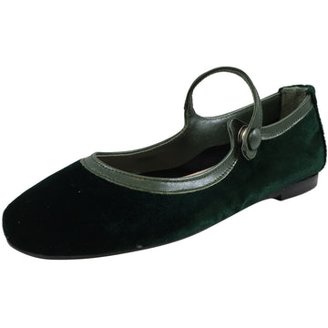 Papanatas by Eli Girl's 6534 Velvet Green Mary Janes Button Flats - Just Shoes for Kids
 - 1