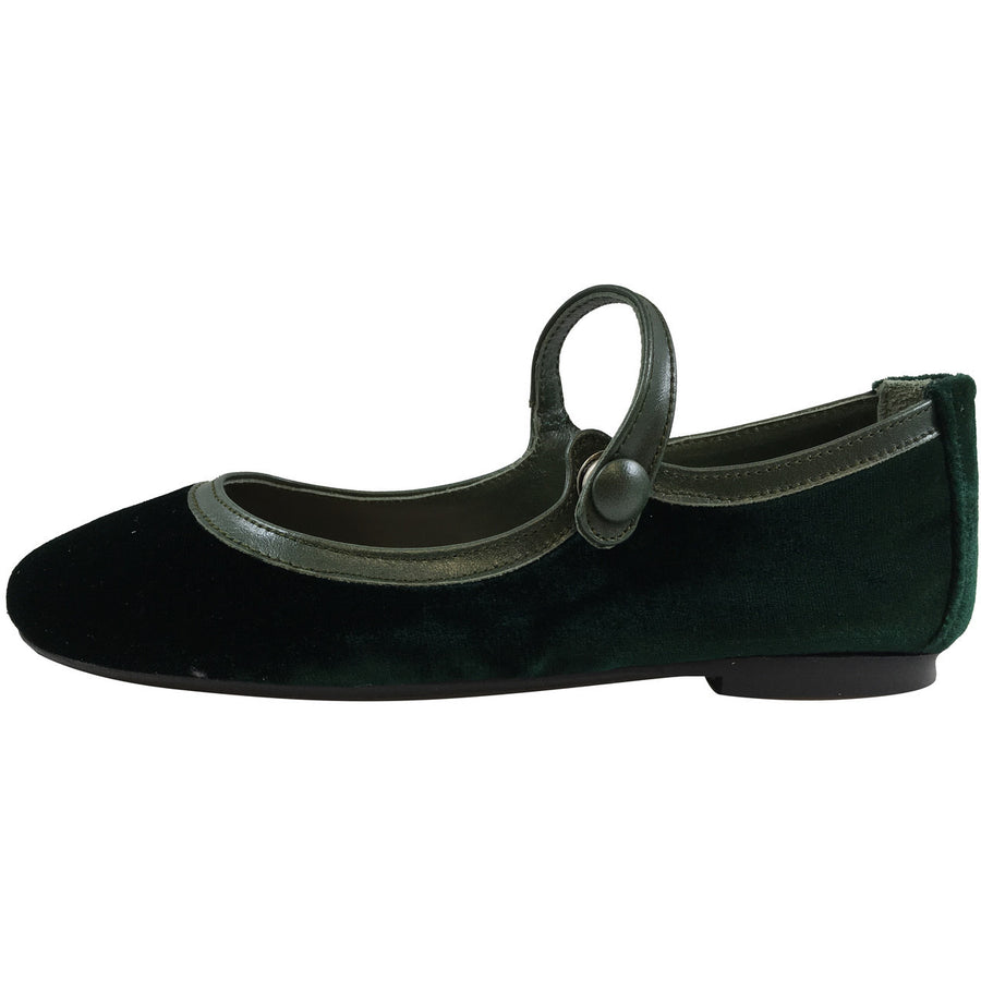 Papanatas by Eli Girl's 6534 Velvet Green Mary Janes Button Flats - Just Shoes for Kids
 - 2