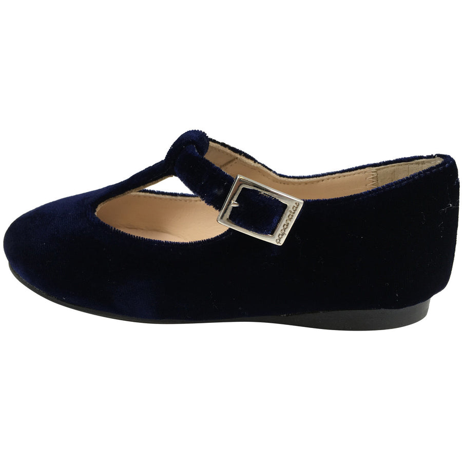 Papanatas by Eli Girl's 6427 Velvet Navy T-Strap Buckle Mary Jane Flats - Just Shoes for Kids
 - 2