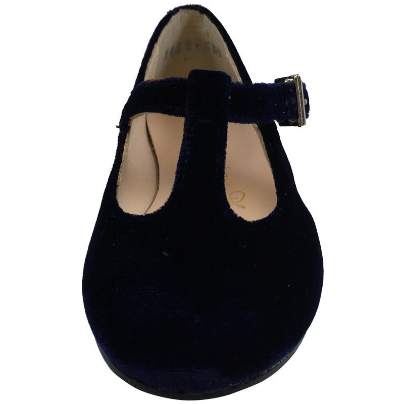 Papanatas by Eli Girl's 6427 Velvet Navy T-Strap Buckle Mary Jane Flats - Just Shoes for Kids
 - 4