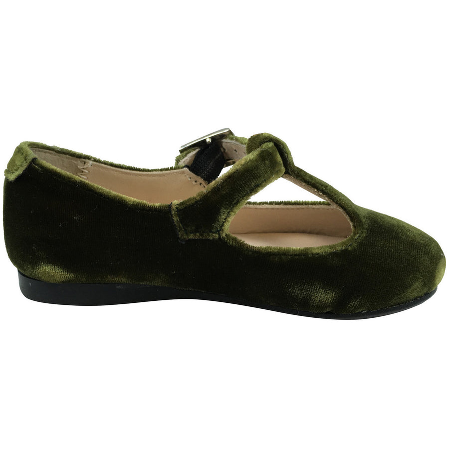 Papanatas by Eli Girl's 6427 Velvet Green T-Strap Buckle Mary Jane Flats - Just Shoes for Kids
 - 3