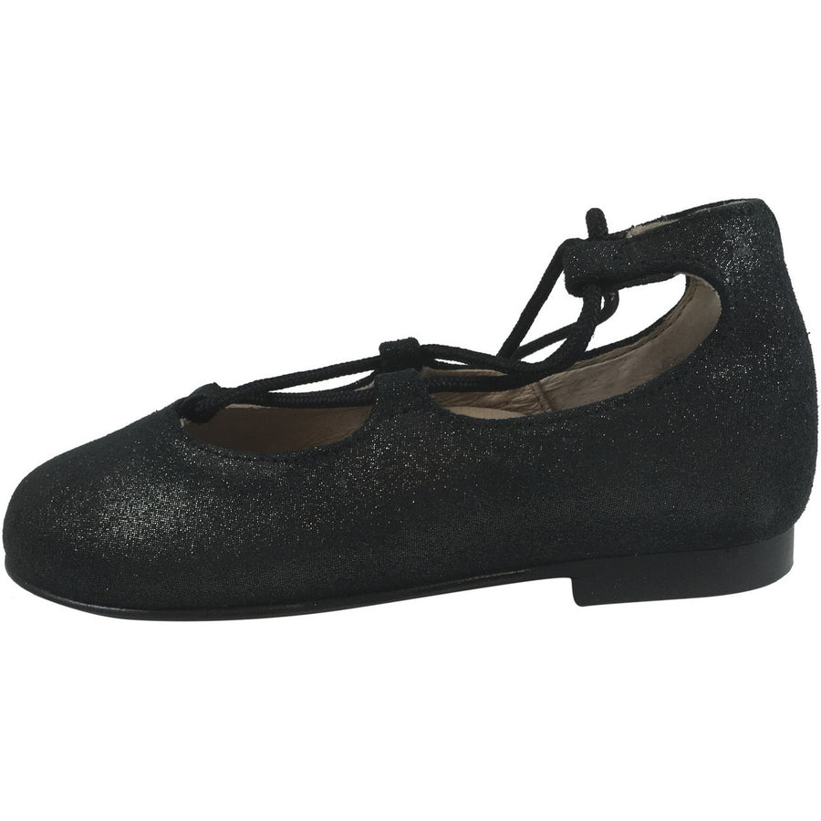 Hoo Shoes Chelia's Girl's Soft Sparkle Ankle Lace Up Ballet Flats Black