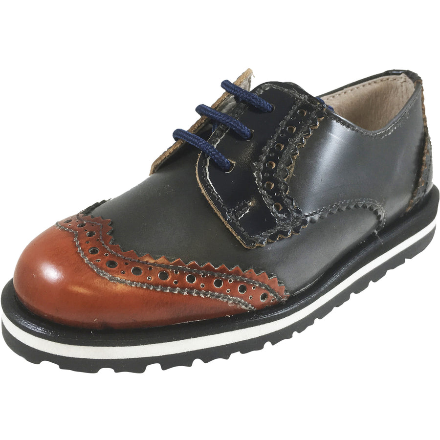 Hoo Shoes Charlie's Boy's Grey Brown Navy Leather Platform Lace Up Oxford Loafer Shoes