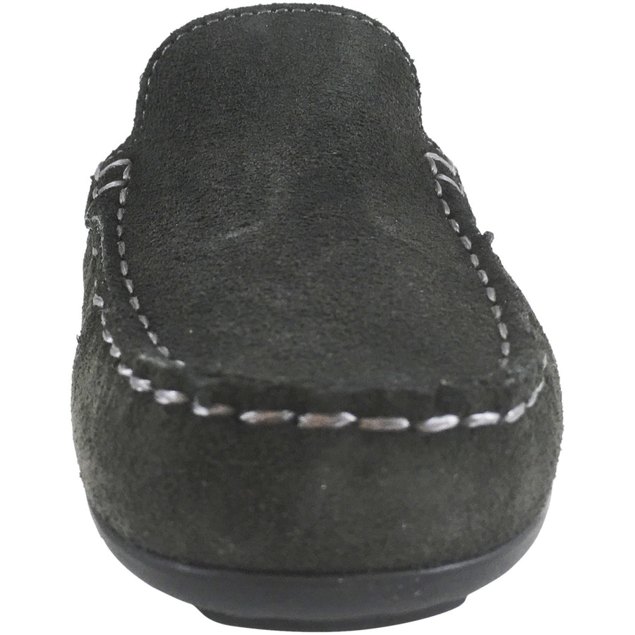 Hoo Shoes Dee's Boy's and Girl's Grey Suede Leather Lizard Trim Slip On Moccasin Shoe
