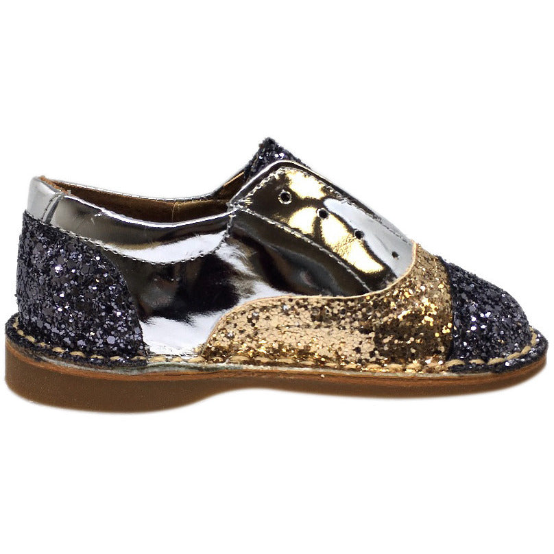 Papanatas by Eli Girl's and Boy's Glitter Multicolor Oxford Slip On Shoes