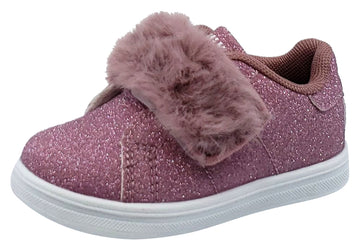 Lelli Kelly Girl's Pink Sparkle Hook and Loop Faux Fur Sneakers