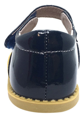 Livie & Luca Girl's Astrid Midnight Blue Patent Leather Mary Jane Shoe with Hook and Loop Closure