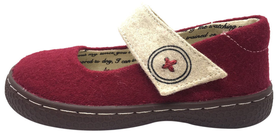 Livie & Luca Girl's Carta II Dark Red Natural Textile Mary Jane Shoe with Hook and Loop Closure