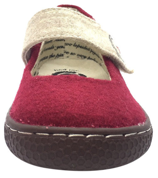 Livie & Luca Girl's Carta II Dark Red Natural Textile Mary Jane Shoe with Hook and Loop Closure
