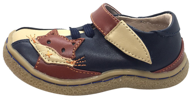 Livie & Luca Boy's Fox Navy Leather Loafer Sneaker Shoe with Faux Laces and Single Strap