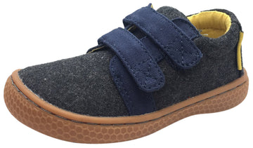 Livie & Luca Boy's Hayes Charcoal & Navy Natural Textile Sneaker Shoe with Double Hook and Loop Straps