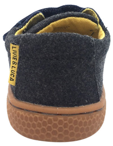 Livie & Luca Boy's Hayes Charcoal & Navy Natural Textile Sneaker Shoe with Double Hook and Loop Straps