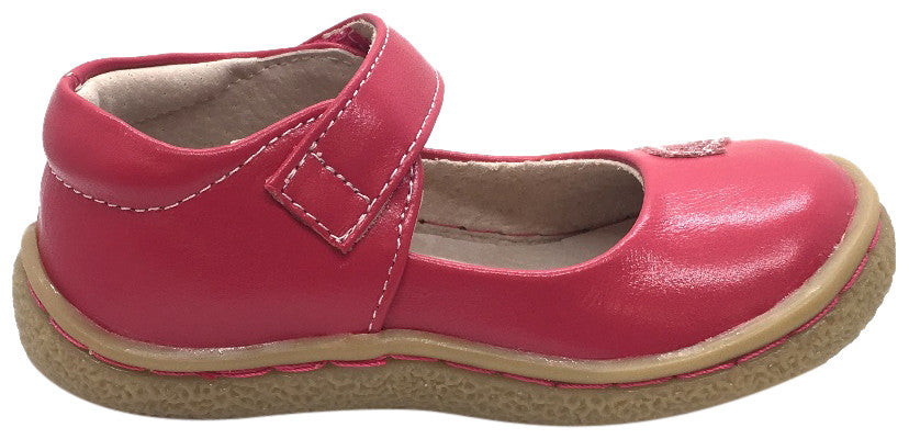 Livie & Luca Girl's Pio Pio Hot Pink Natural Leather Shimmer Dove Hook and Loop Mary Jane Shoes