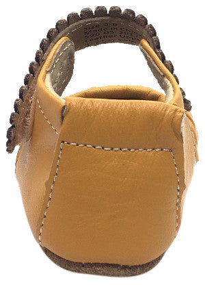 Livie & Luca Girl's Ruche Ruffled Butterscotch Leather Hook and Loop Mary Jane Shoe