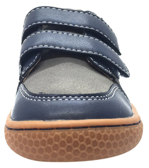 Livie & Luca Boy's Sagan Navy & Green Leather Sneaker Shoe with Double Hook and Loop Straps
