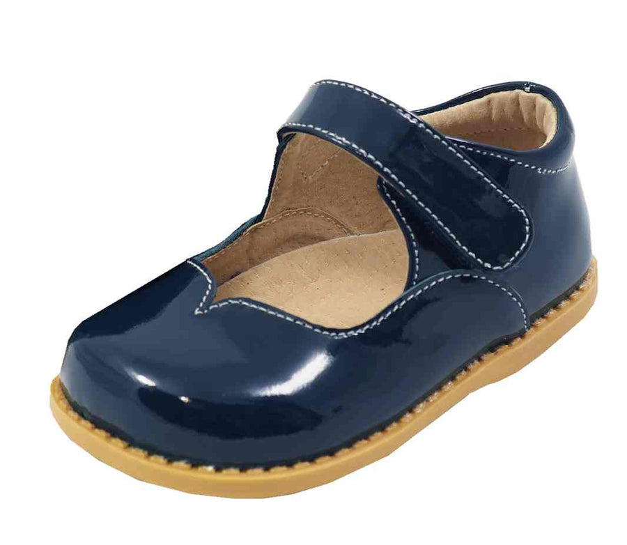 Livie & Luca Girl's Astrid Midnight Blue Patent Leather Mary Jane Shoe with Hook and Loop Closure