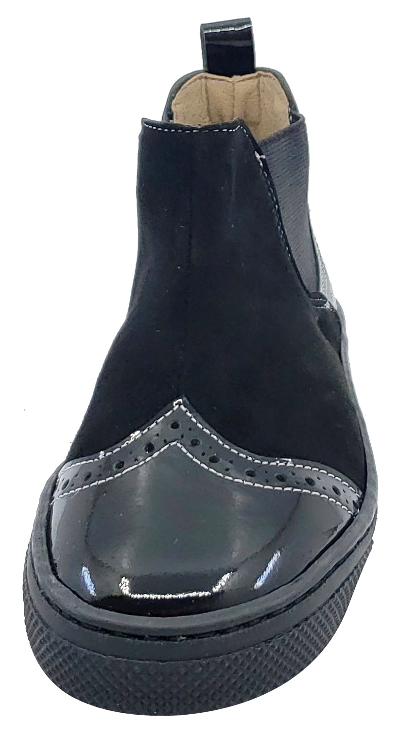 Maria Catalan for Boy's and Girl's Black Patent Suede Leather Elastic Sides Bootie