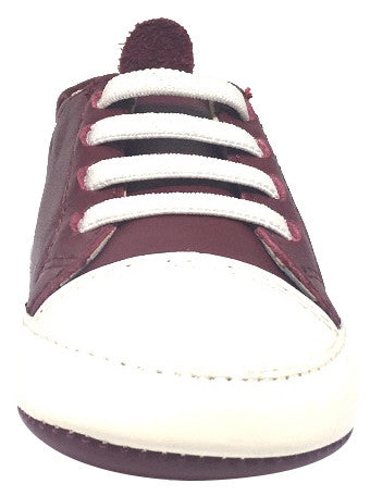 Old Soles Boy's & Girl's 030 Eazy Tread Burgundy White Soft Leather Classic Slip On Baby Shoes