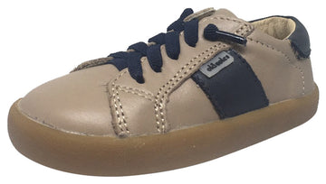 Old Soles Boy's and Girl's Legends Taupe Navy Leather Racer Stripe Elastic Lace Side Zipper Sneaker