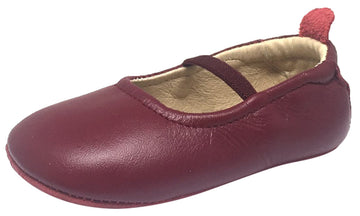 Old Soles Girl's 013 Luxury Ballet Burgundy Leather Elastic Mary Jane Flat Shoe