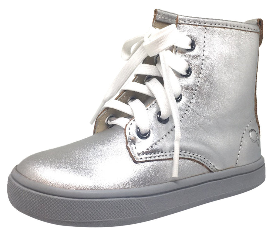 Old Soles Girl's and Boy's 6005 Swag Style Silver High Top Leather Zip Up Stretch Lace Sneaker Boot