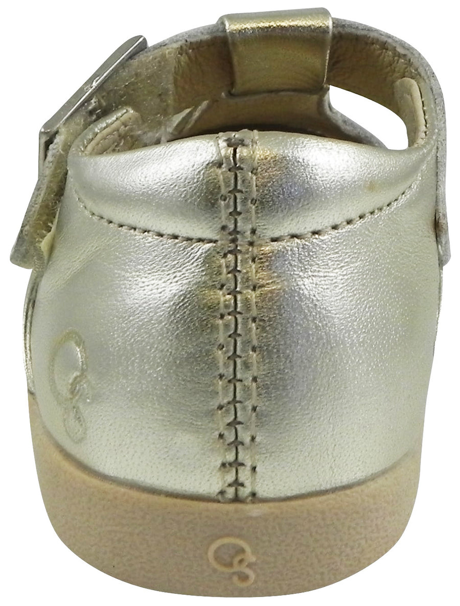 Old Soles Girl's Tea Shoe Metallic Gold Leather T-Strap Buckle Mary Jane Shoe